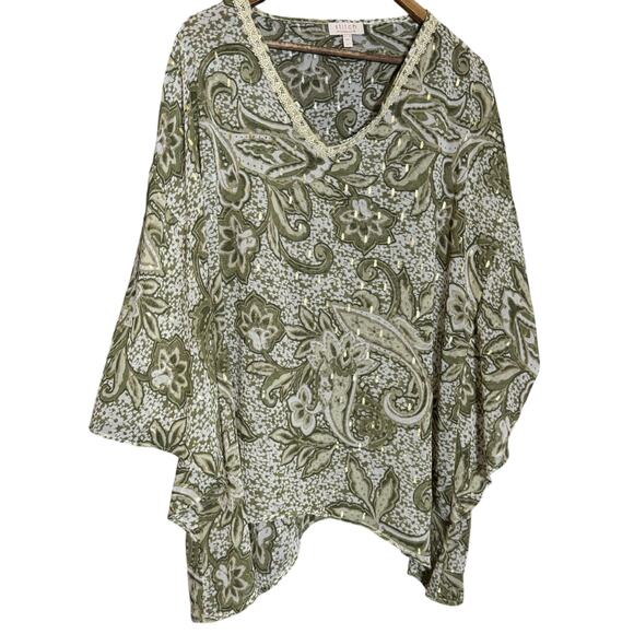 Stitch By Chennault Artsy Sheer, Size XL-Boho Chic Fairy Paisley Green Gold‎ - Picture 1 of 8